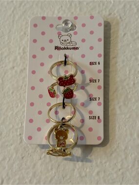 Hot Topic Gold Tone Rilakkuma Strawberry Charm Ring Set